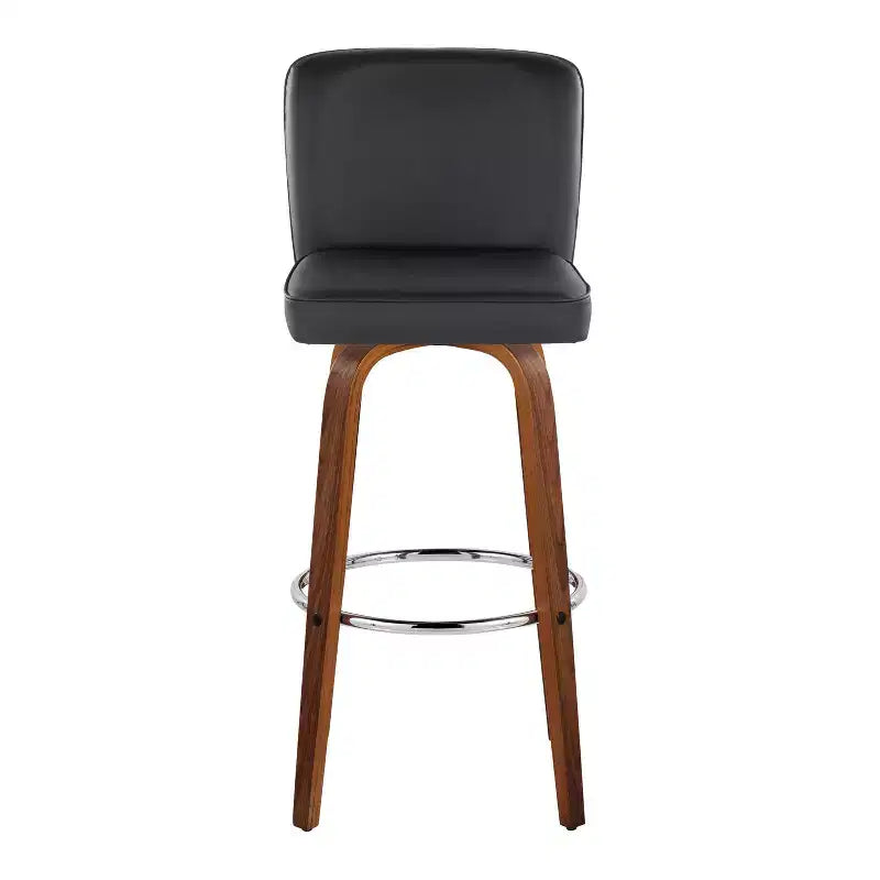 LumiSource Lot de 2 tabourets de bar Henry Bois de noyer/PU noir/Métal chromé