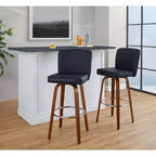 LumiSource Lot de 2 tabourets de bar Henry Bois de noyer/PU noir/Métal chromé