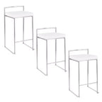 LumiSource Set of 3 Fuji Stacker Counter Height Barstools Stainless Steel/White
