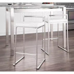 LumiSource Lot de 3 tabourets de bar hauteur comptoir Fuji Stacker Acier inoxydable/blanc