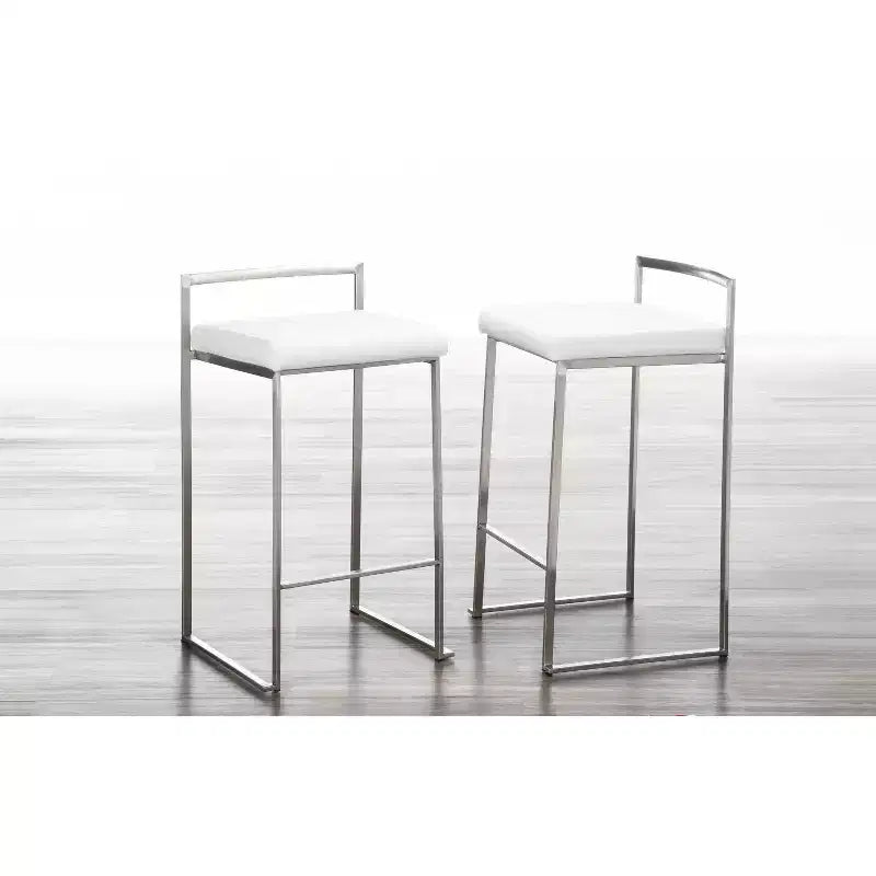 LumiSource Lot de 3 tabourets de bar hauteur comptoir Fuji Stacker Acier inoxydable/blanc