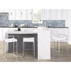 LumiSource Lot de 3 tabourets de bar hauteur comptoir Fuji Stacker Acier inoxydable/blanc
