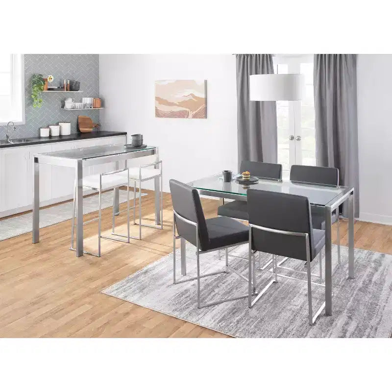 LumiSource Lot de 3 tabourets de bar hauteur comptoir Fuji Stacker Acier inoxydable/blanc