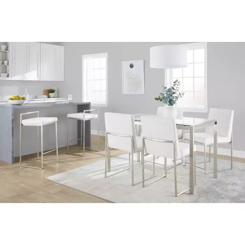 LumiSource Lot de 3 tabourets de bar hauteur comptoir Fuji Stacker Acier inoxydable/blanc