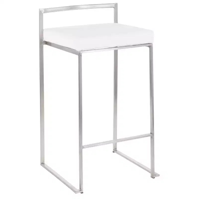 LumiSource Lot de 3 tabourets de bar hauteur comptoir Fuji Stacker Acier inoxydable/blanc