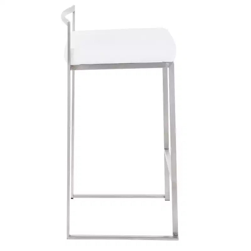 LumiSource Lot de 3 tabourets de bar hauteur comptoir Fuji Stacker Acier inoxydable/blanc
