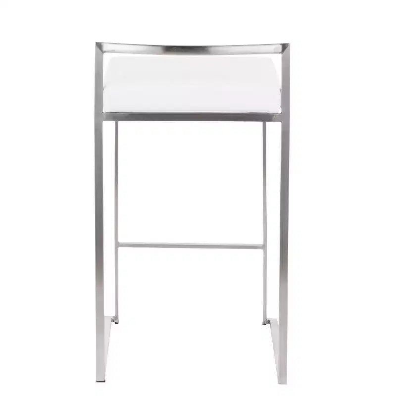 LumiSource Lot de 3 tabourets de bar hauteur comptoir Fuji Stacker Acier inoxydable/blanc