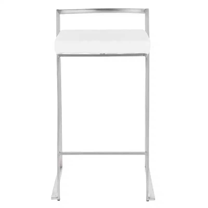 LumiSource Lot de 3 tabourets de bar hauteur comptoir Fuji Stacker Acier inoxydable/blanc
