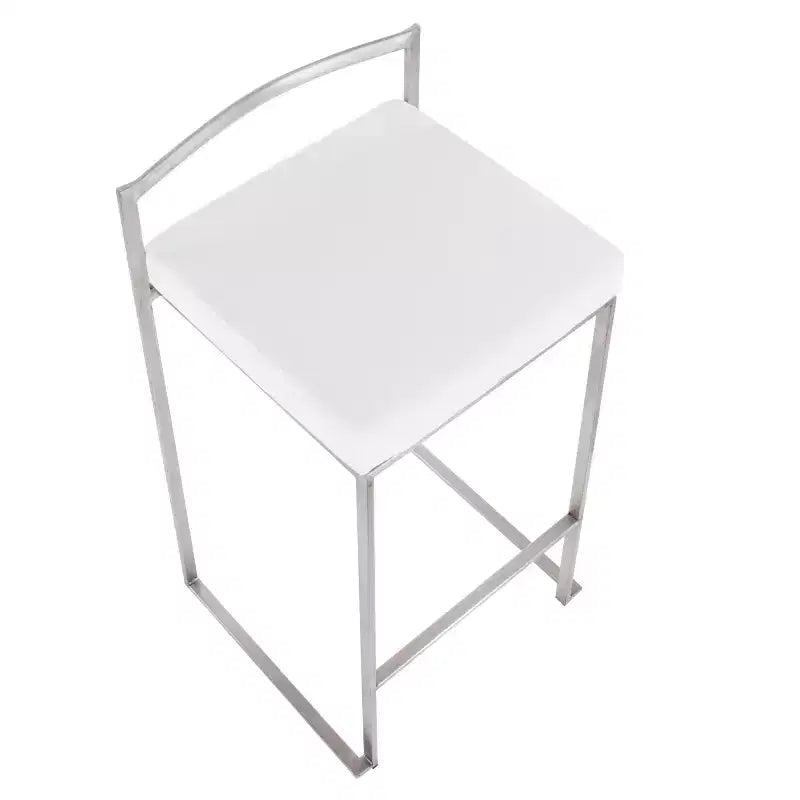 LumiSource Lot de 3 tabourets de bar hauteur comptoir Fuji Stacker Acier inoxydable/blanc