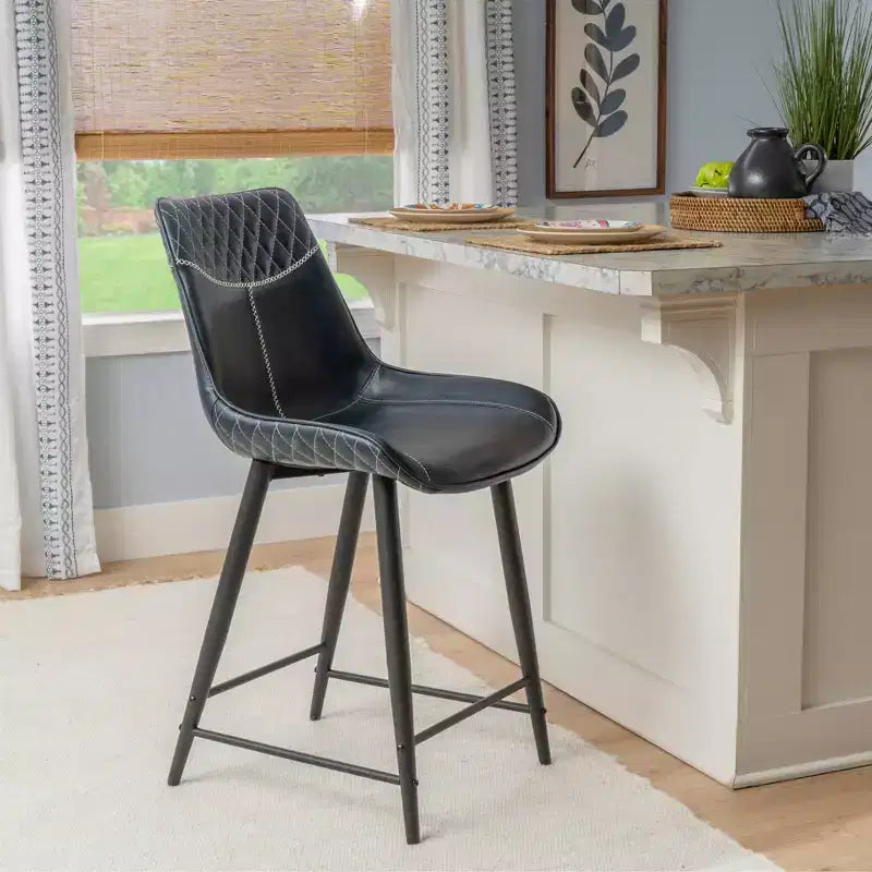 Tabouret de bar rembourré Linon Elder à hauteur de comptoir bleu