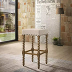 Tabouret de bar Cadmus 30" en chêne naturel Carolina Living : Assise rembourrée, garniture en laiton antique