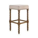 Tabouret de bar Cadmus 30" en chêne naturel Carolina Living : Assise rembourrée, garniture en laiton antique