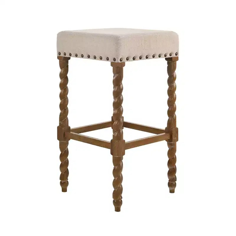 Tabouret de bar Cadmus 30" en chêne naturel Carolina Living : Assise rembourrée, garniture en laiton antique