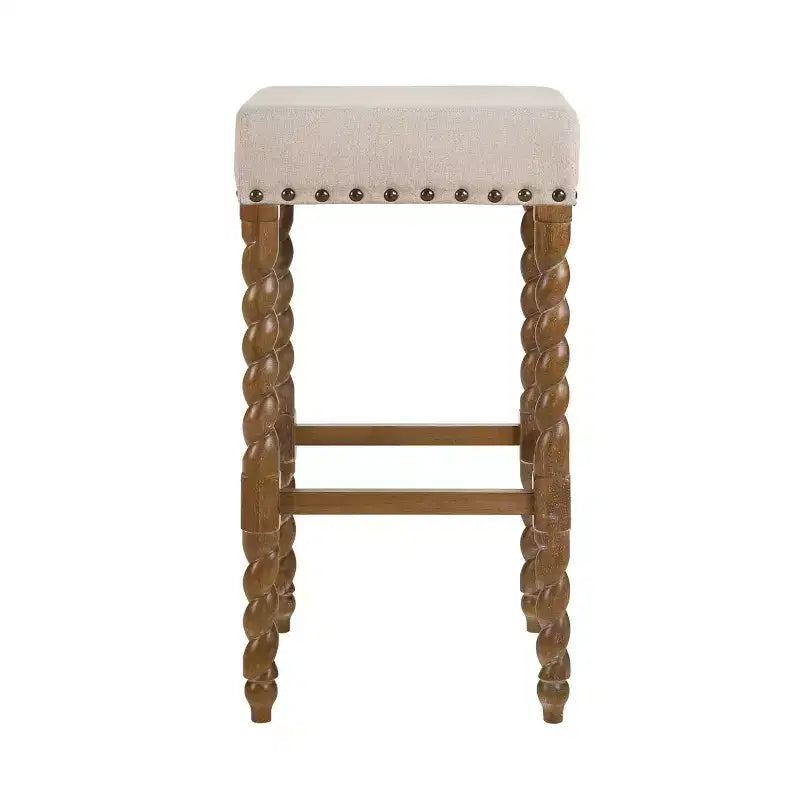 Tabouret de bar Cadmus 30" en chêne naturel Carolina Living : Assise rembourrée, garniture en laiton antique