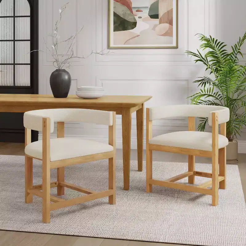 Christopher Knight Home Lot de 2 chaises de salle à manger Caleb en bois d'hévéa rembourrées avec dossier ouvert beige/naturel