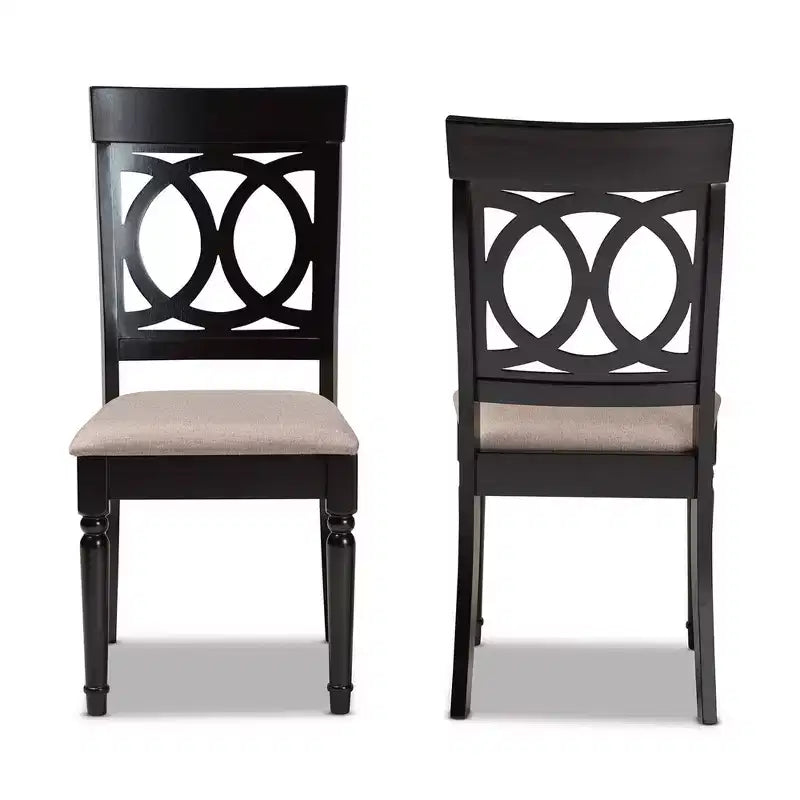 Ensemble de 2 chaises de salle à manger en tissu Lucie rembourrées en bois Sable/Marron foncé - Baxton Studio