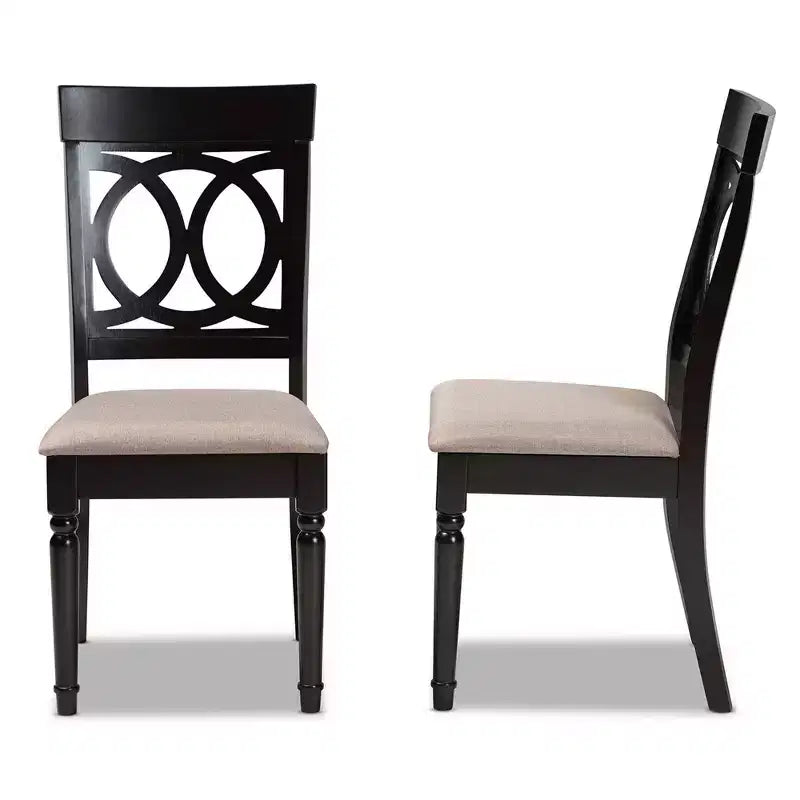 Ensemble de 2 chaises de salle à manger en tissu Lucie rembourrées en bois Sable/Marron foncé - Baxton Studio