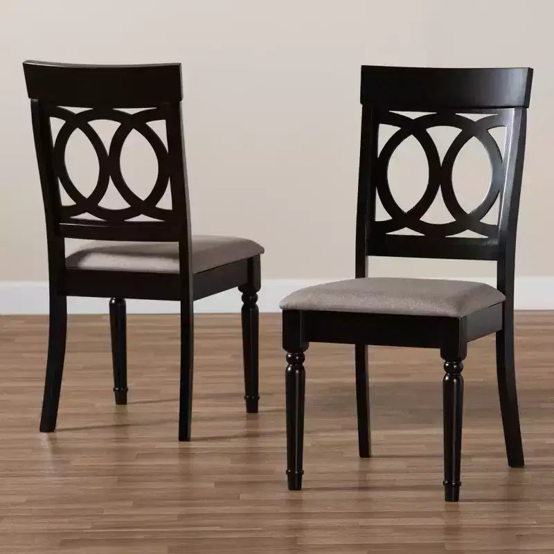 Ensemble de 2 chaises de salle à manger en tissu Lucie rembourrées en bois Sable/Marron foncé - Baxton Studio