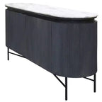 Buffet ovale en bois de manguier avec plateau en granit et pieds en métal Blanc/Anthracite - StyleCraft : Bois de manguier, Étagère fixe, Luxe