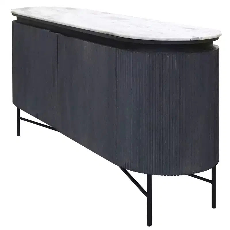 Buffet ovale en bois de manguier avec plateau en granit et pieds en métal Blanc/Anthracite - StyleCraft : Bois de manguier, Étagère fixe, Luxe