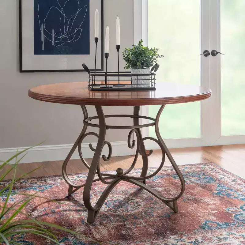 Table à manger ronde Carter en métal et merisier - Powell
