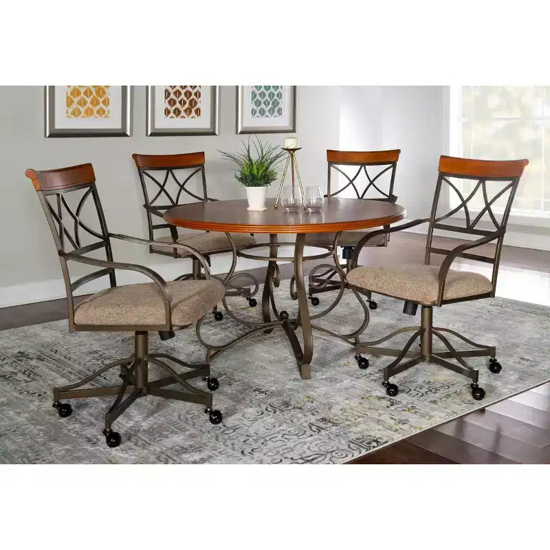 Table à manger ronde Carter en métal et merisier - Powell