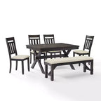 Ensemble de salle à manger extensible 6 pièces Hayden avec banc et 4 chaises à dossier ajouré Ardoise - Crosley
