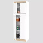 Meuble de rangement de cuisine à 4 portes Blanc/Chêne - Inval : Garde-manger moderne avec étagères réglables