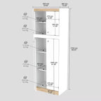 Meuble de rangement de cuisine à 4 portes Blanc/Chêne - Inval : Garde-manger moderne avec étagères réglables