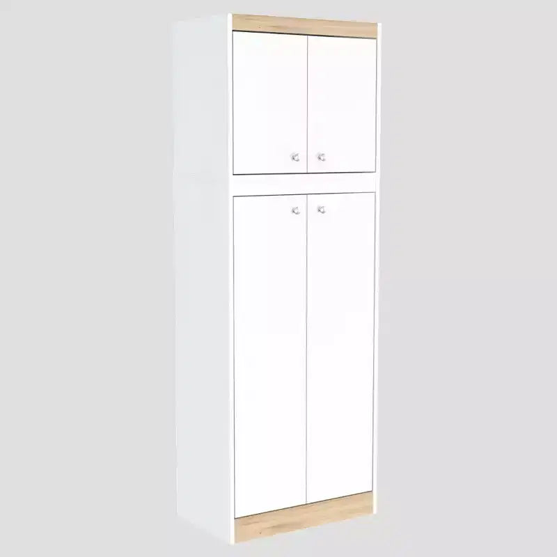 Meuble de rangement de cuisine à 4 portes Blanc/Chêne - Inval : Garde-manger moderne avec étagères réglables