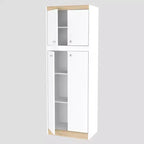 Meuble de rangement de cuisine à 4 portes Blanc/Chêne - Inval : Garde-manger moderne avec étagères réglables