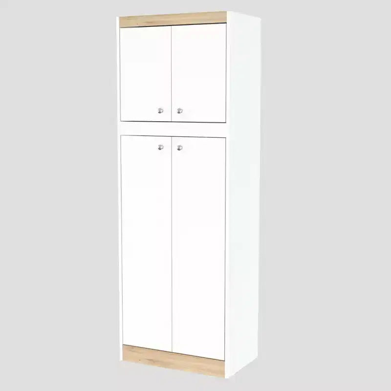 Meuble de rangement de cuisine à 4 portes Blanc/Chêne - Inval : Garde-manger moderne avec étagères réglables