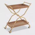 Jolie Bar Cart Gold - Adore Decor: Modern Steel Frame, Rubberwood Surface, Indoor Beverage Serving Cart