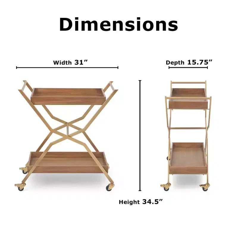 Jolie Chariot de Bar Doré - Adore Decor : Cadre en Acier Moderne, Plateau en Bois d'Hévéa, Desserte d'Intérieur pour Boissons
