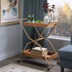 Jolie Chariot de Bar Doré - Adore Decor : Cadre en Acier Moderne, Plateau en Bois d'Hévéa, Desserte d'Intérieur pour Boissons