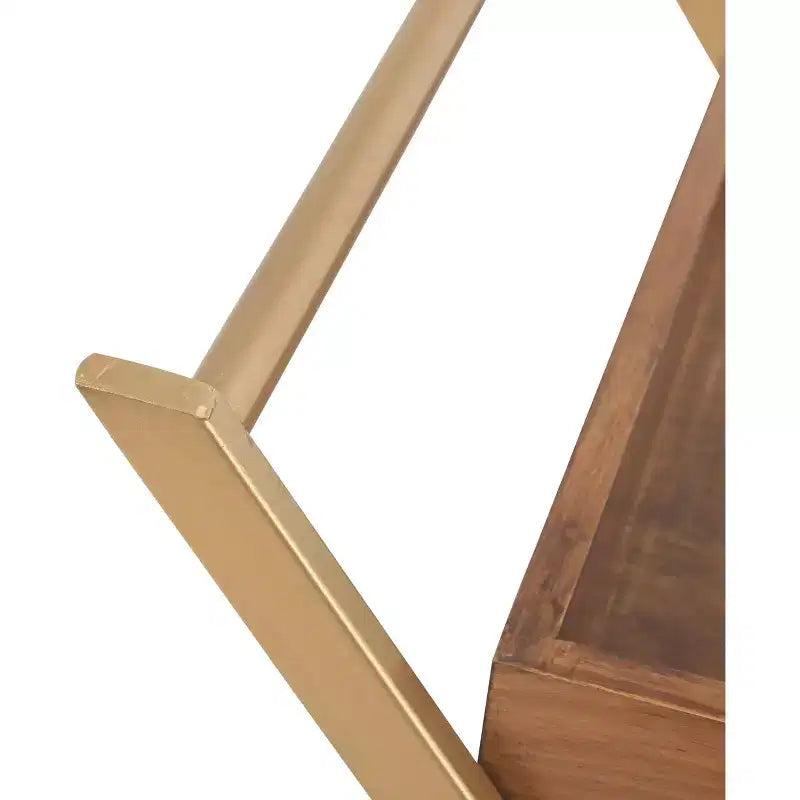 Jolie Chariot de Bar Doré - Adore Decor : Cadre en Acier Moderne, Plateau en Bois d'Hévéa, Desserte d'Intérieur pour Boissons