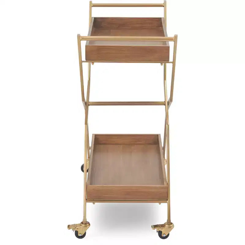 Jolie Chariot de Bar Doré - Adore Decor : Cadre en Acier Moderne, Plateau en Bois d'Hévéa, Desserte d'Intérieur pour Boissons