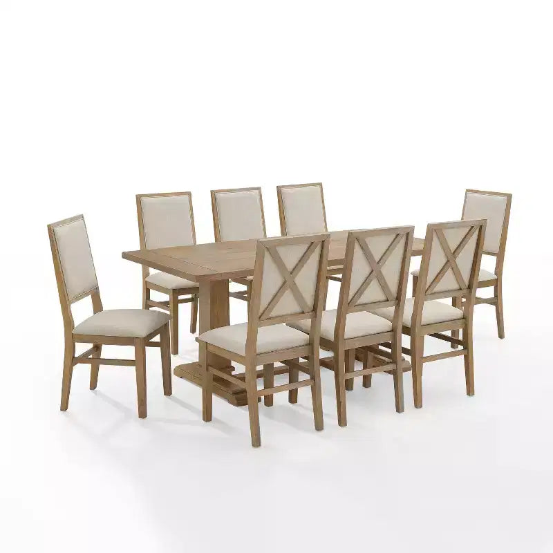 Ensemble de salle à manger 9 pièces Joanna avec 8 chaises à dossier rembourré marron rustique - Crosley
