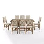 Ensemble de salle à manger 9 pièces Joanna avec 8 chaises à dossier rembourré marron rustique - Crosley
