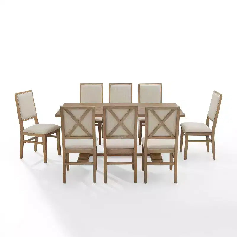 Ensemble de salle à manger 9 pièces Joanna avec 8 chaises à dossier rembourré marron rustique - Crosley