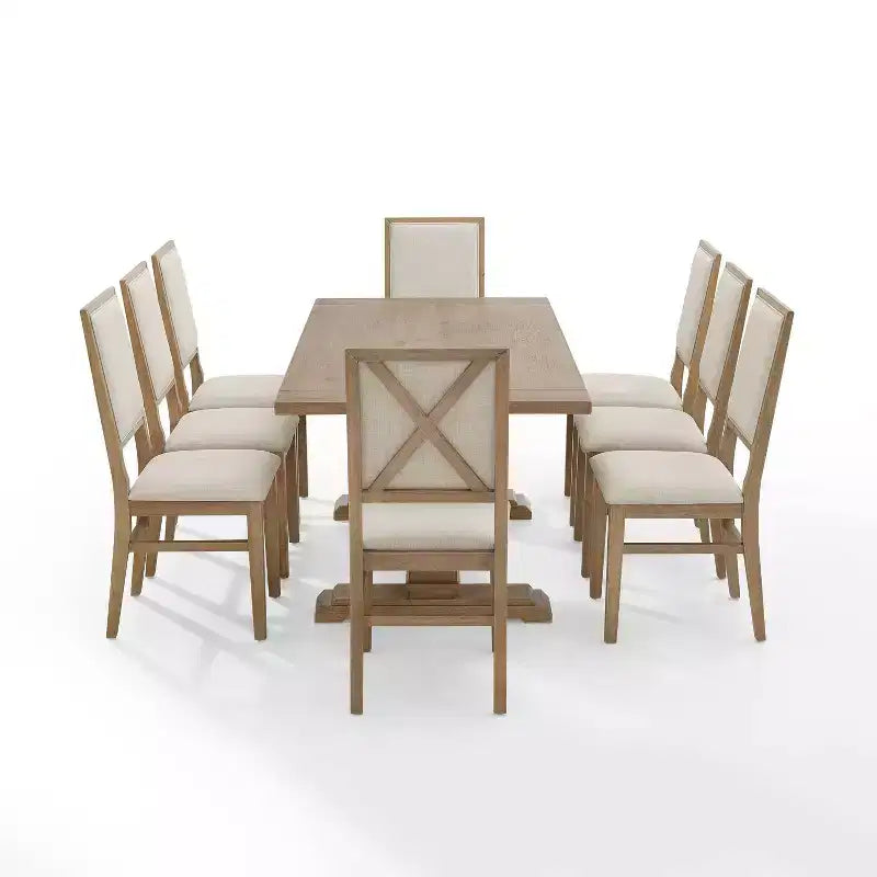 Ensemble de salle à manger 9 pièces Joanna avec 8 chaises à dossier rembourré marron rustique - Crosley