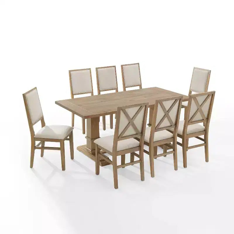Ensemble de salle à manger 9 pièces Joanna avec 8 chaises à dossier rembourré marron rustique - Crosley