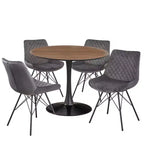 angelo:HOME 5pc Kavitt Dining Set Walnut: Modern Upholstered Chairs, Metal Frame, Pedestal Table