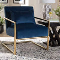 Mira Velvet Upholstered Metal Lounge Chair Navy Blue/Gold - Baxton Studio: Plush Seating for Home Office, No Assembly Required