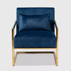 Fauteuil de salon en métal rembourré en velours Mira Bleu marine/Doré - Baxton Studio : Sièges moelleux pour bureau à domicile, aucun assemblage requis