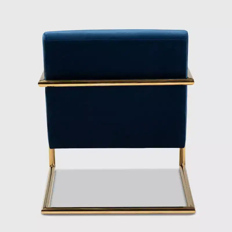 Fauteuil de salon en métal rembourré en velours Mira Bleu marine/Doré - Baxton Studio : Sièges moelleux pour bureau à domicile, aucun assemblage requis