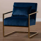 Fauteuil de salon en métal rembourré en velours Mira Bleu marine/Doré - Baxton Studio : Sièges moelleux pour bureau à domicile, aucun assemblage requis