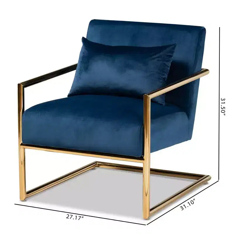Fauteuil de salon en métal rembourré en velours Mira Bleu marine/Doré - Baxton Studio : Sièges moelleux pour bureau à domicile, aucun assemblage requis