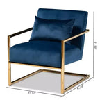 Fauteuil de salon en métal rembourré en velours Mira Bleu marine/Doré - Baxton Studio : Sièges moelleux pour bureau à domicile, aucun assemblage requis