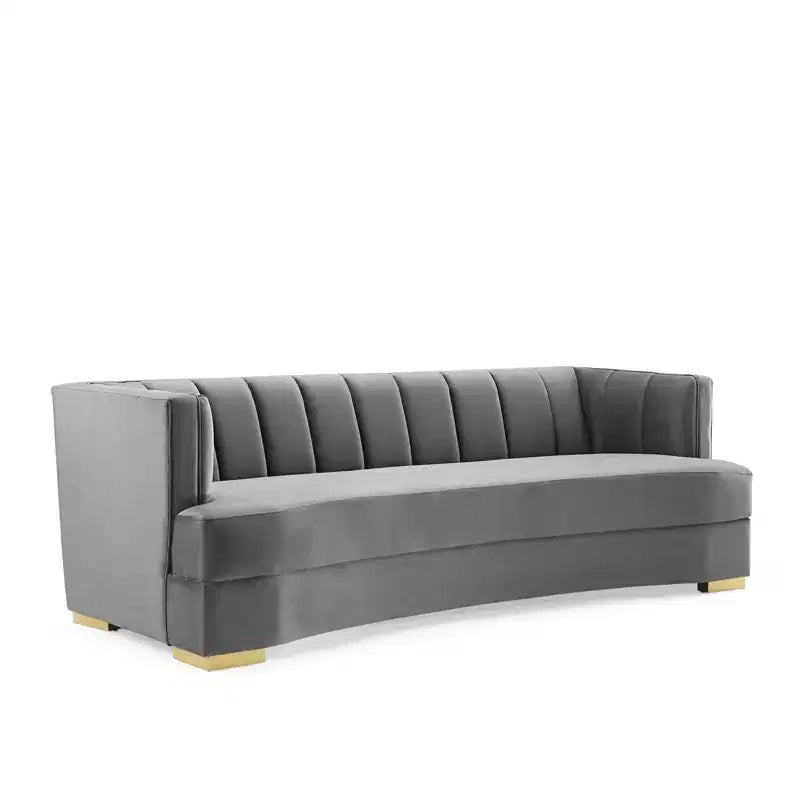 Canapé Courbe Enveloppant en Velours Performance Capitonnage Vertical Gris - Modway : Élégance Art Déco Glamour, Pieds en Acier Inoxydable Doré